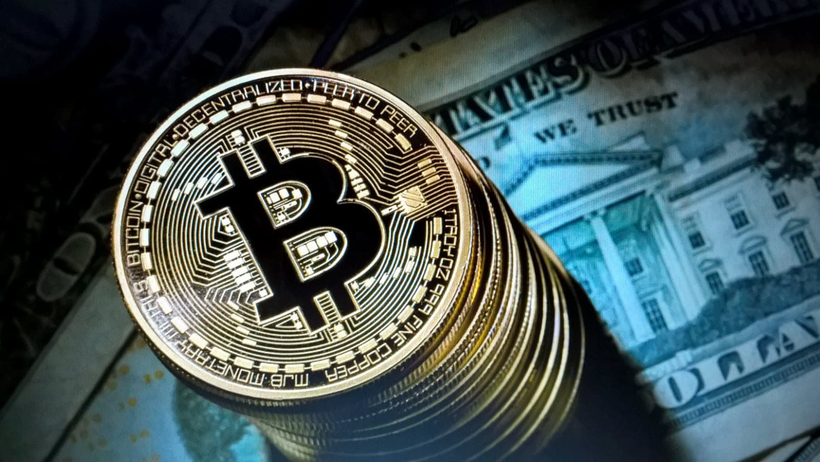 cryptomonnaie : illustration symbolique de la création de cryptomonnaies sur fond de chaîne de blocs