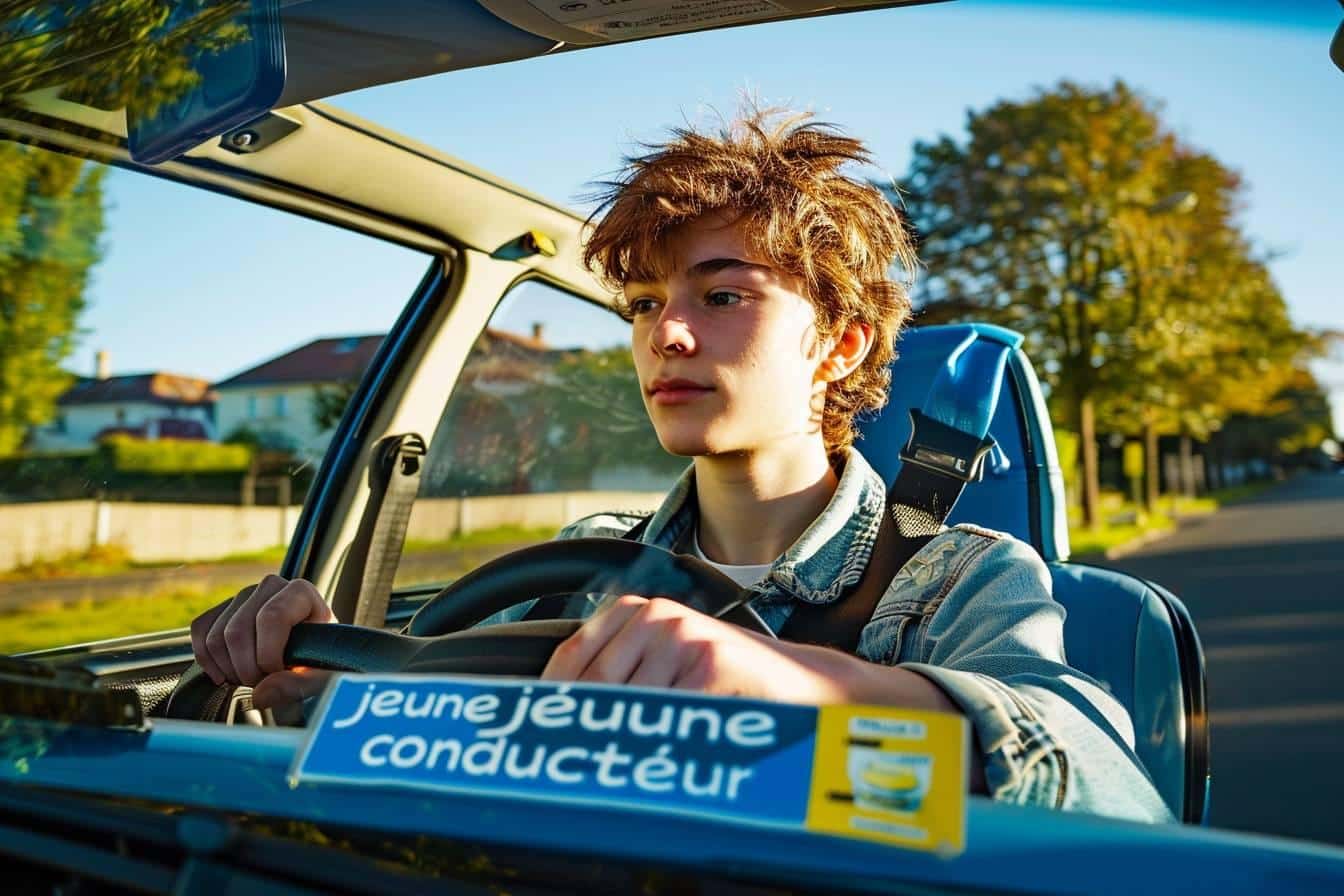 permis de conduire à 17 ans : jeune conducteur souriant au volant de sa voiture