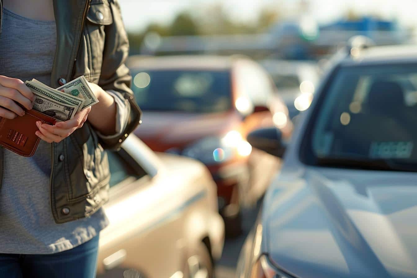 franchise location voiture : illustration d'une voiture de location avec une clé et une icône de réduction