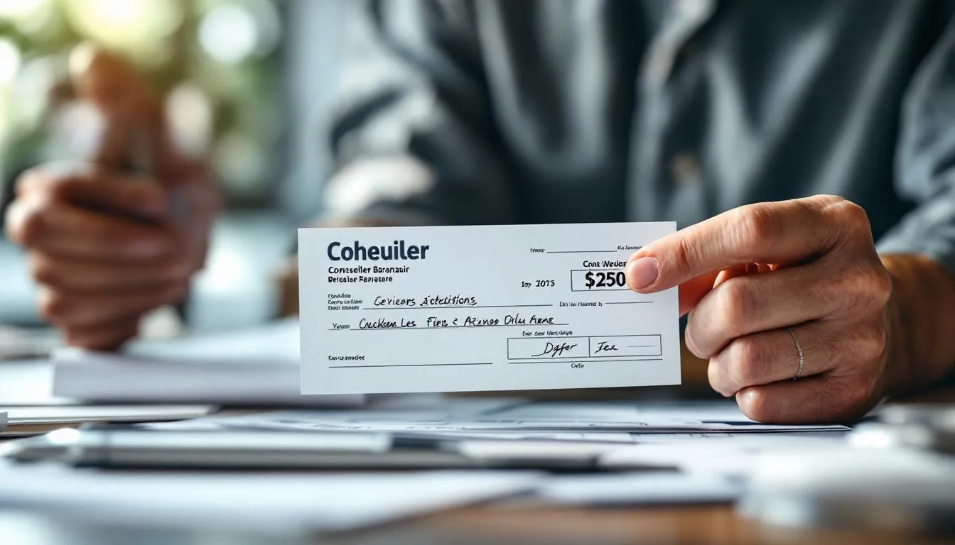 vérification des chèques : main tenant un chèque en cours de vérification par une banque