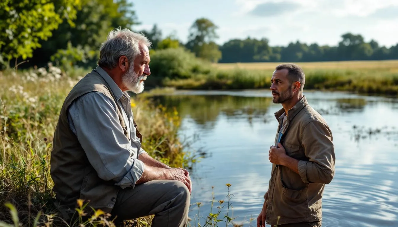 étang : vue aérienne d'un étang paisible en milieu rural