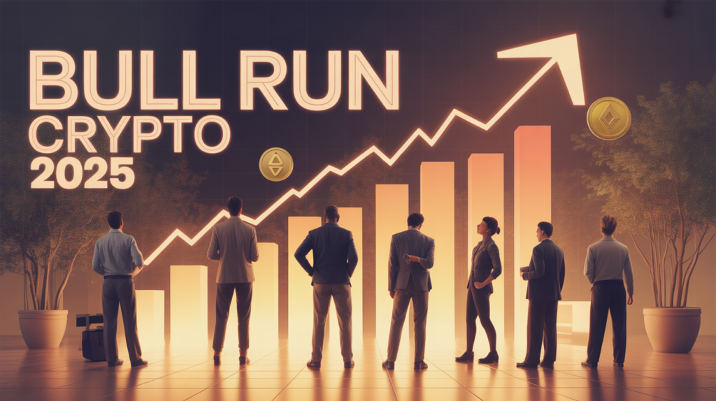 Illustration bull run crypto 2025 graphique ascendant et monnaies numériques