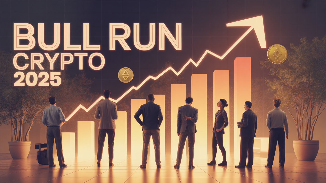 Illustration bull run crypto 2025 graphique ascendant et monnaies numériques