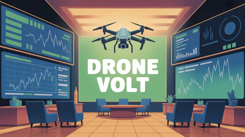 Drone Volt avec graphiques et drone en salle de bourse