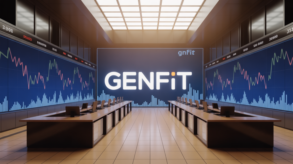 Vue salle marche boursiere moderne GENFIT chiffres courbes volatiles