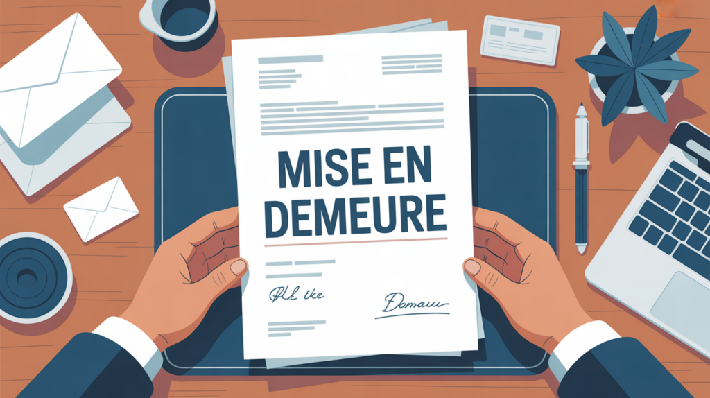 Lettre à en-tête Mise en demeure sur bureau, ambiance calme
