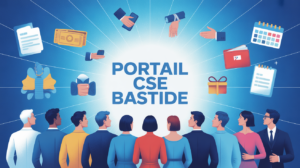 Portail digital CSE Bastide avec silhouettes salariés et icônes avantages