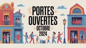 Illustration foule entrant dans bâtiments pour portes ouvertes octobre 2024