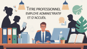 Illustration bureau moderne pour le titre professionnel Employé Administratif et d’Accueil