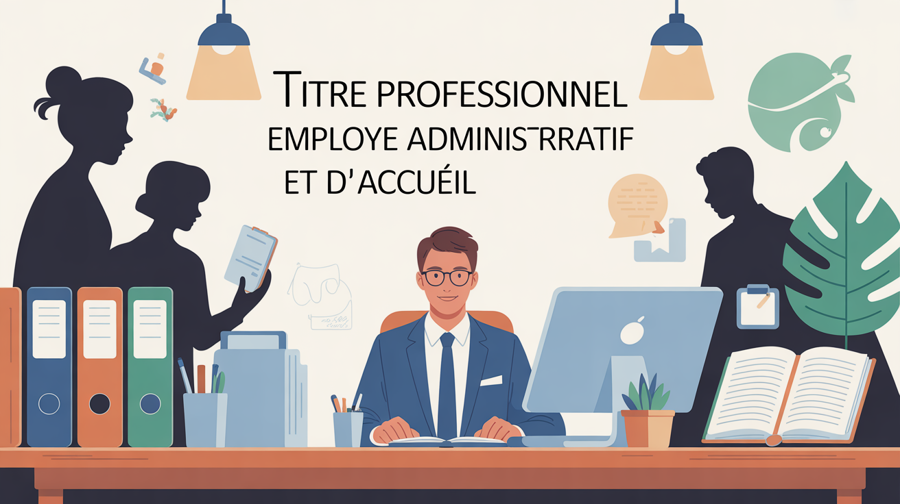 Illustration bureau moderne pour le titre professionnel Employé Administratif et d’Accueil