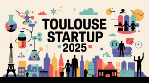 Illustration écosystème startup Toulouse skyline innovation