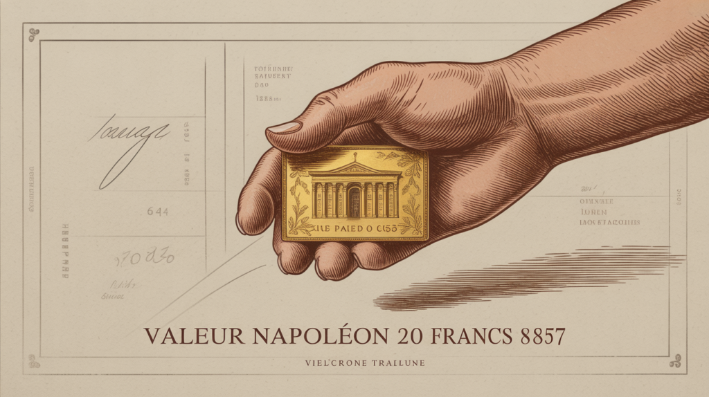 Illustration main tenant Napoléon 20 francs 1857 or