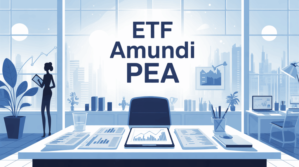ETF Amundi PEA sur bureau moderne avec graphiques et documents