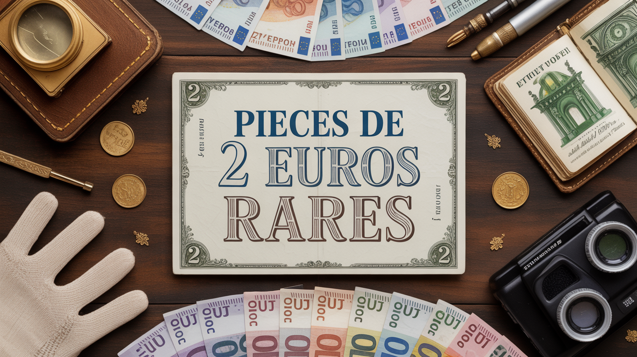 collection pieces de 2 euros rares sur table