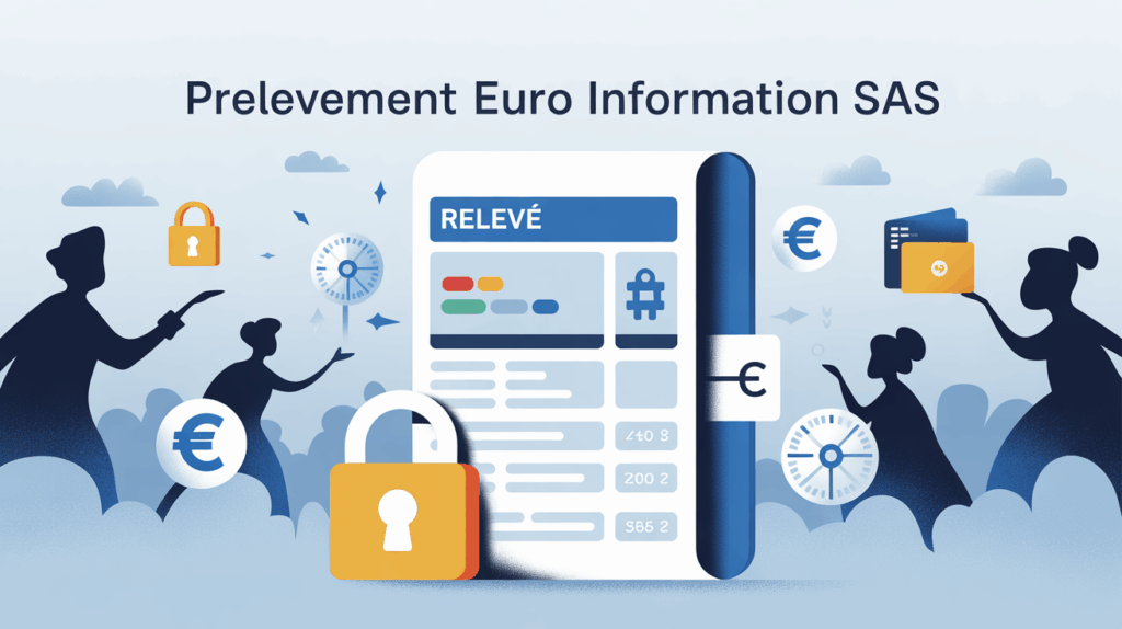 illustration relevé bancaire avec icones securite prelevement euro information sas