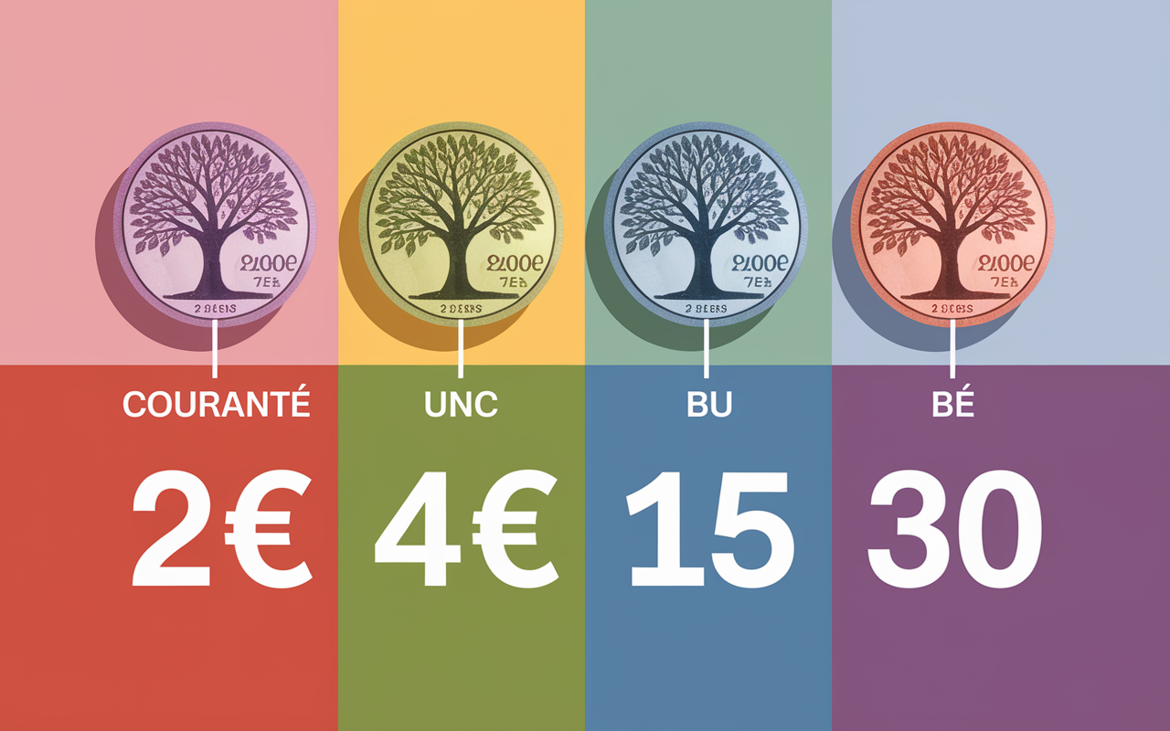 Tableau valeurs 2 euros arbre de vie UNC BU BE