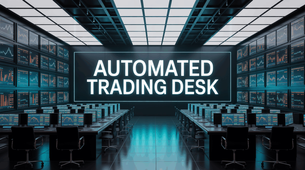 Salle de marche moderne Automated Trading Desk avec serveurs et ecrans