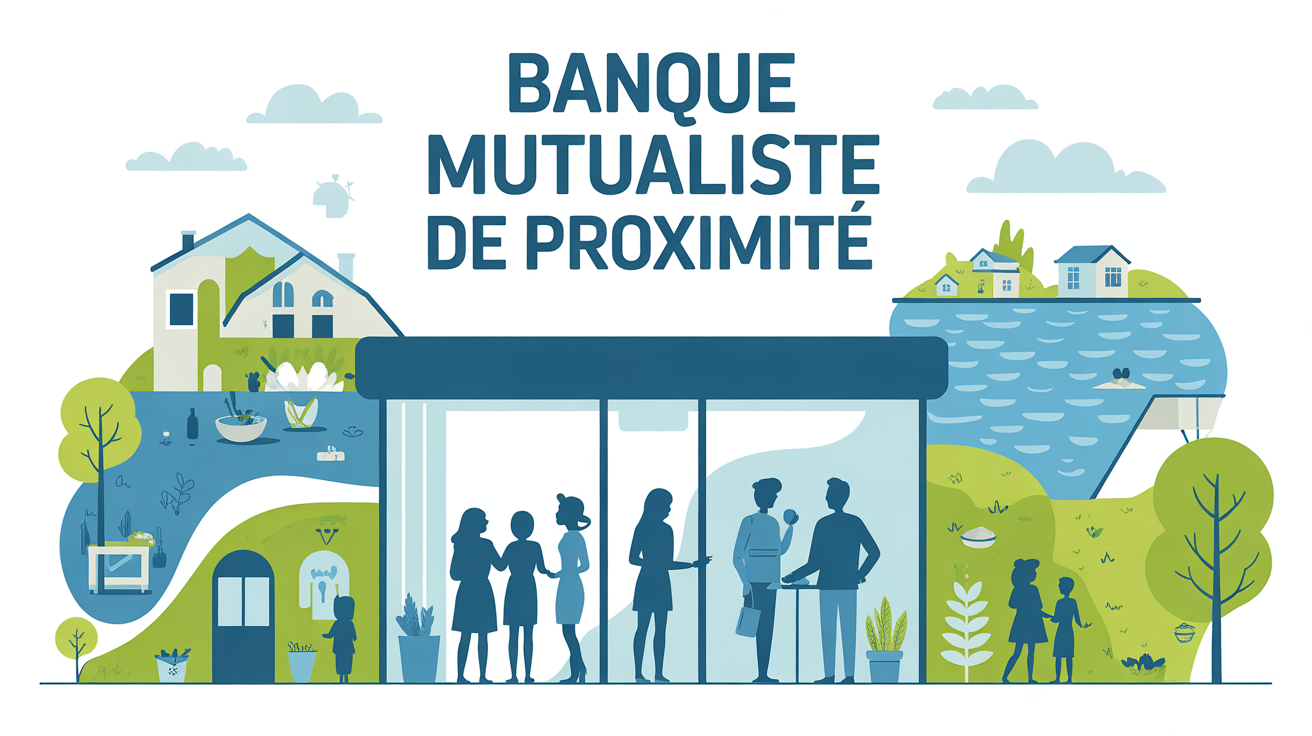 agence bancaire chaleureuse silhouettes vie locale