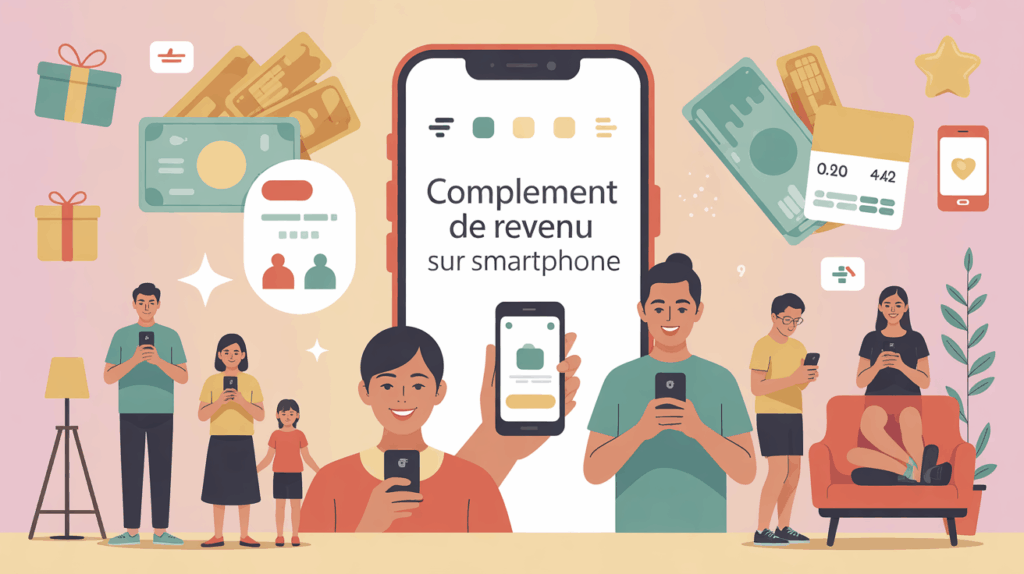 famille gagne argent avec smartphone
