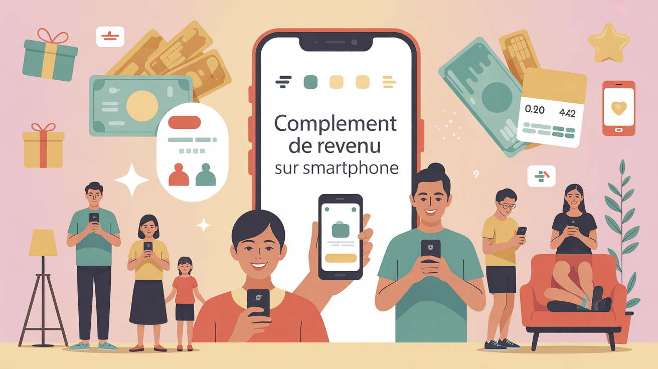 famille gagne argent avec smartphone