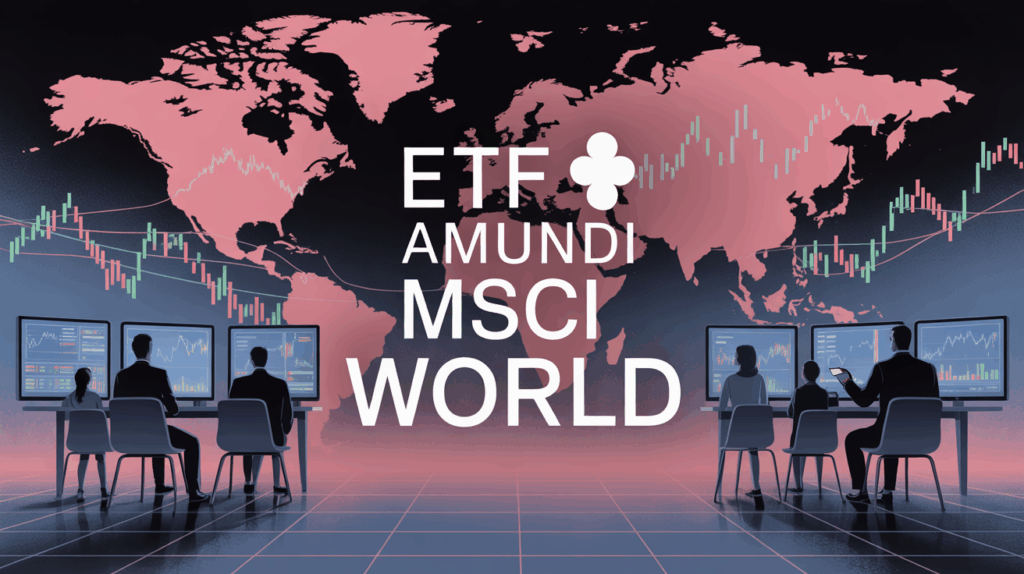Illustration ETF Amundi MSCI World carte monde graphique familles