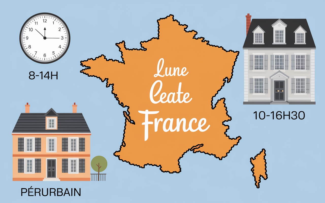 Carte France, horaires facteur ville, périurbain, campagne