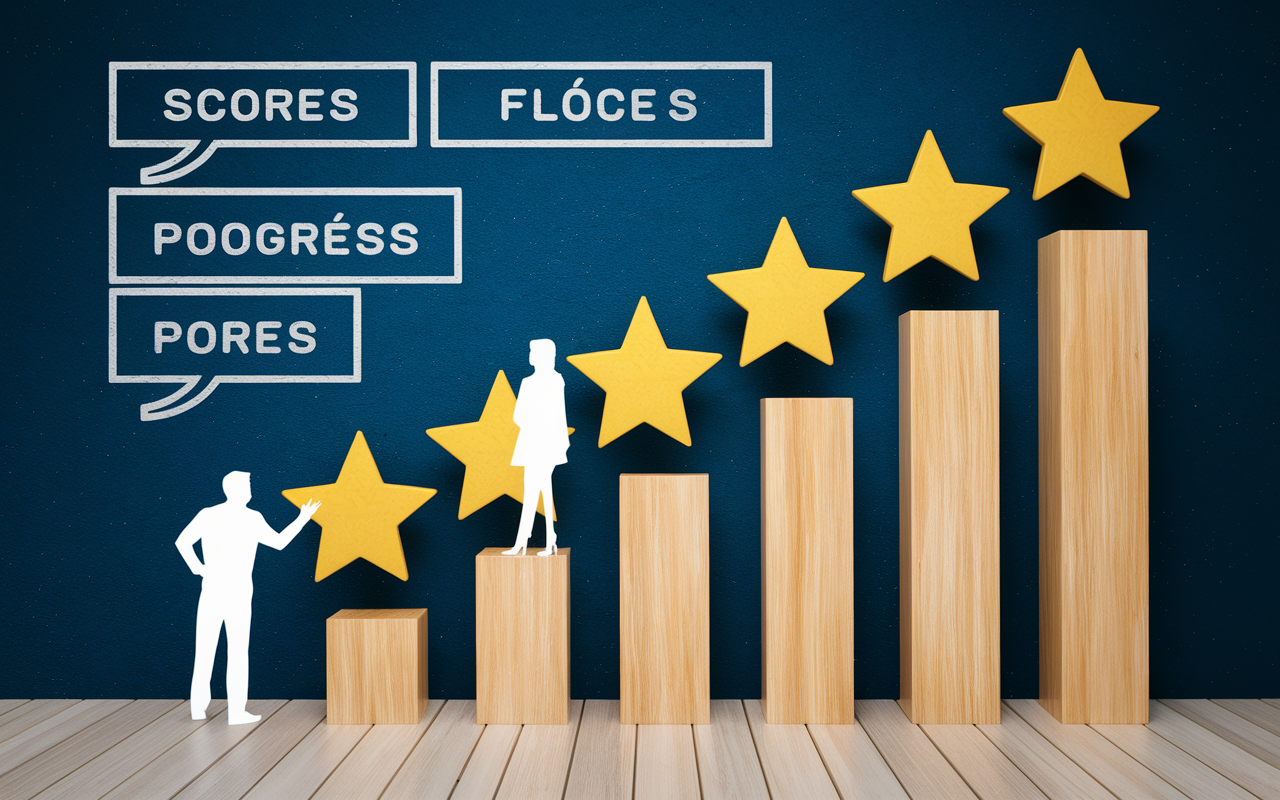 progression badges scores anglais jeux educatifs