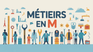 Illustration metiers en M silhouettes et outils