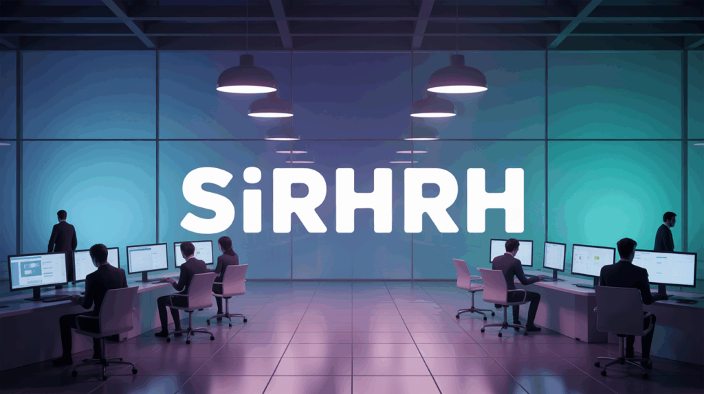 Espace de travail high-tech avec SIRH RH en grand
