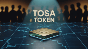 pièce dorée Tosa Token sur carte blockchain, analyse crypto