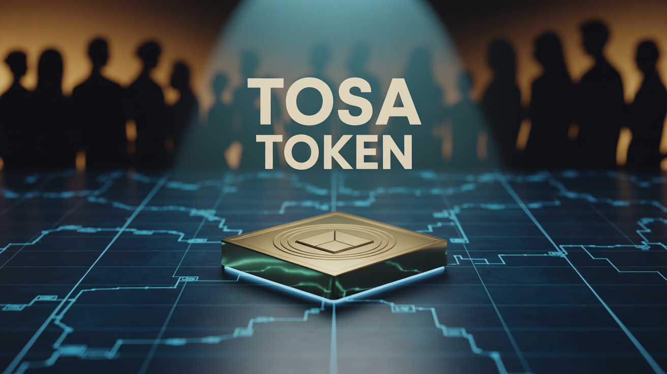 pièce dorée Tosa Token sur carte blockchain, analyse crypto