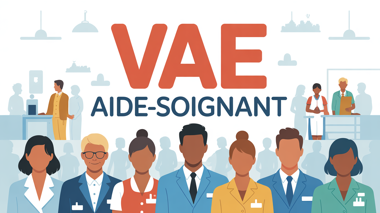 Illustration VAE aide soignant, silhouettes professionnelles, milieu hospitalier