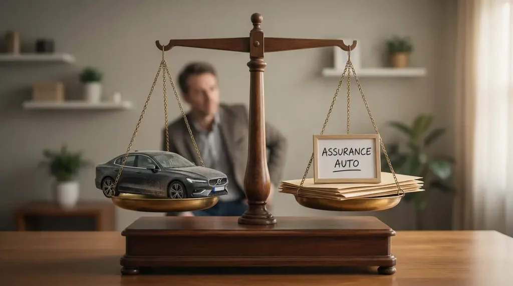 Voiture assuree sur balance justice securite assurance auto