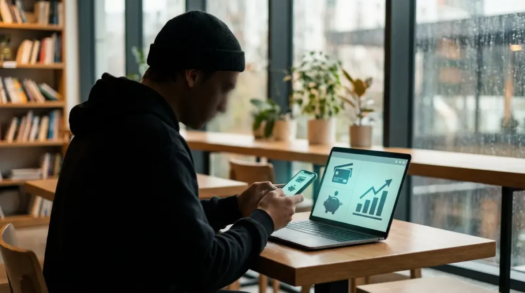 jeune actif utilise application bancaire numerique