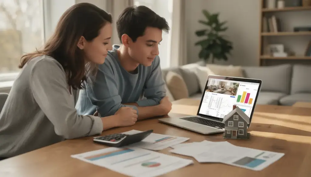 Couple consultant capacité d'emprunt immobilier sur ordinateur
