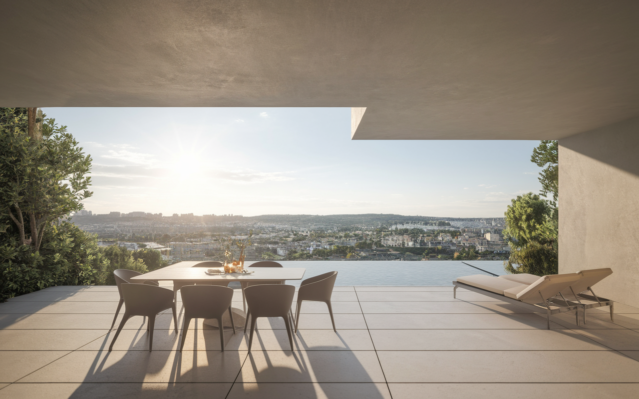 terrasse penthouse avec vue et piscine