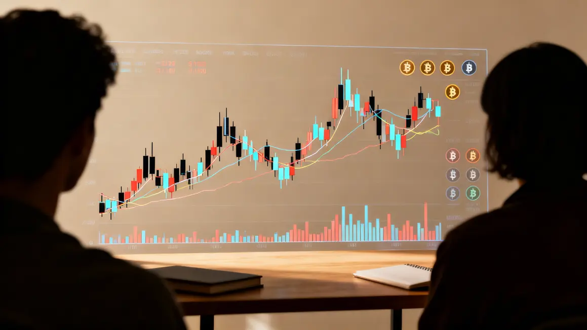 Courbes de trading, actions, indices et cryptomonnaies, ambiance studieuse