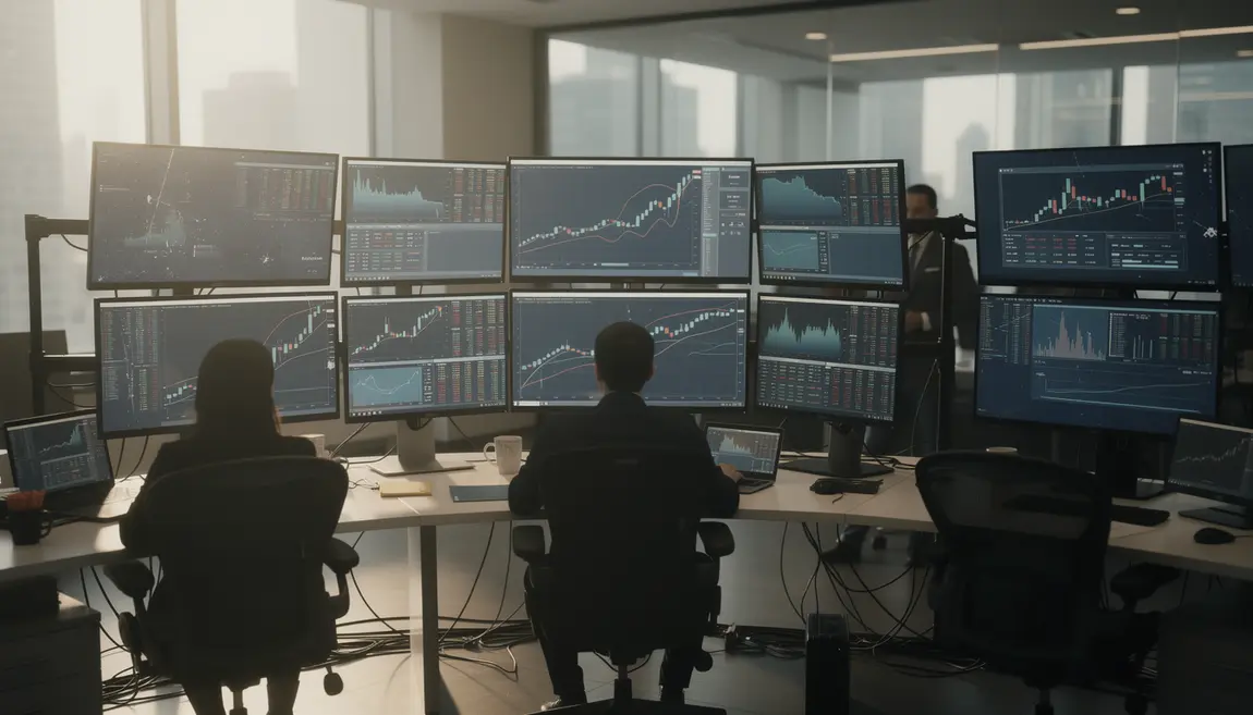 Salle de marché moderne trading régulé courbes et sécurité