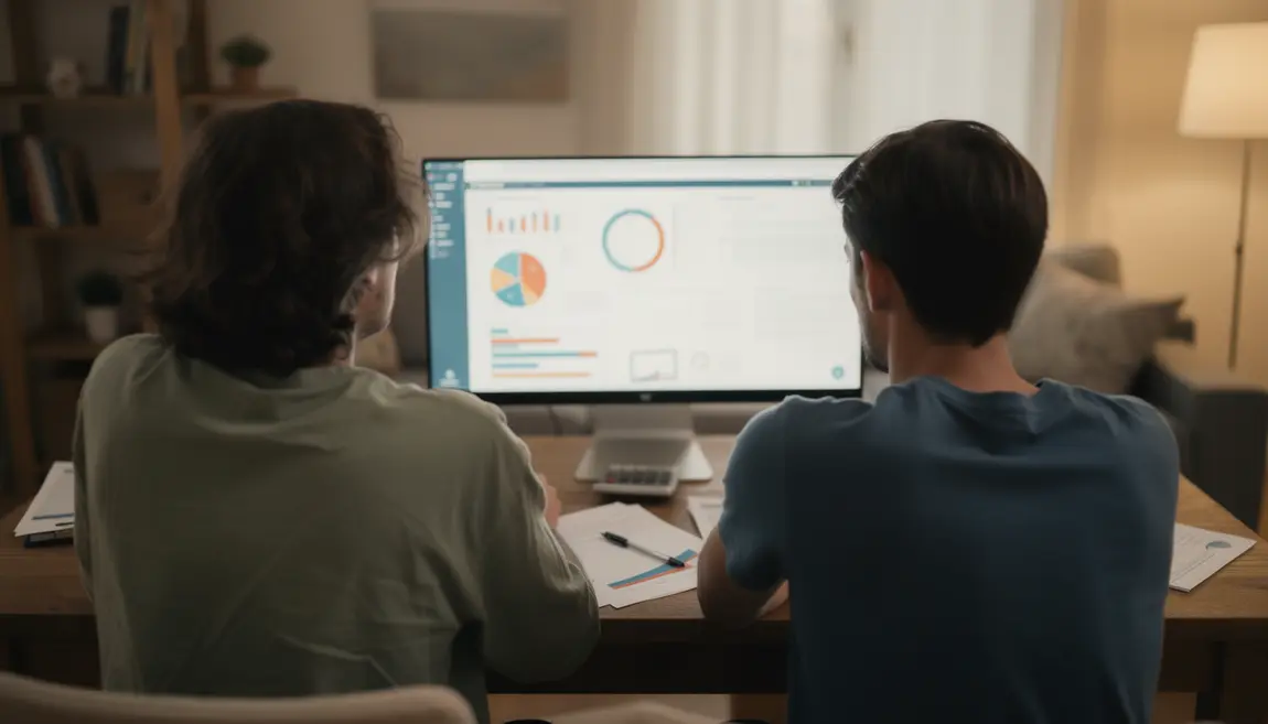 Couple simulant crédit immobilier sur ordinateur