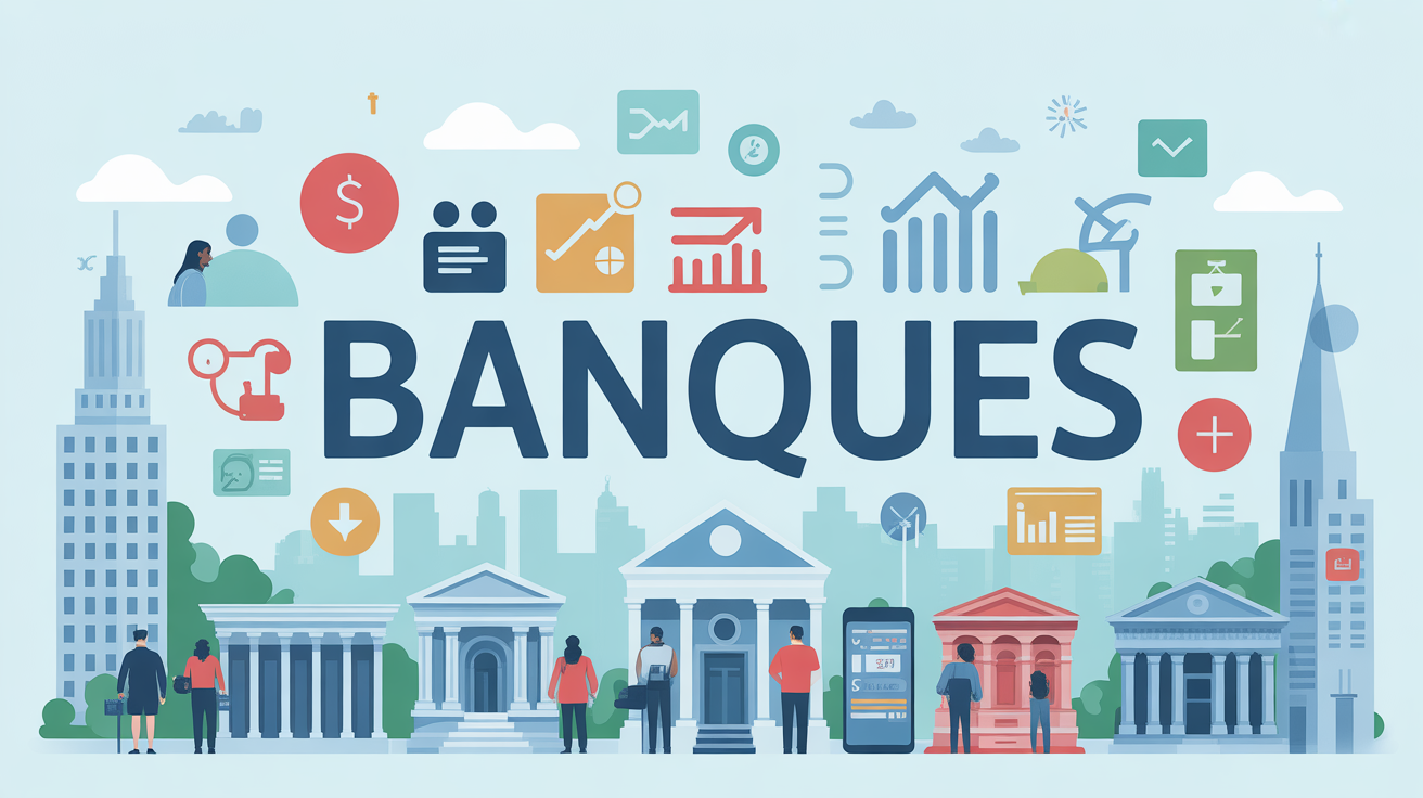 illustration stylisée actualité sur les banques paysage urbain