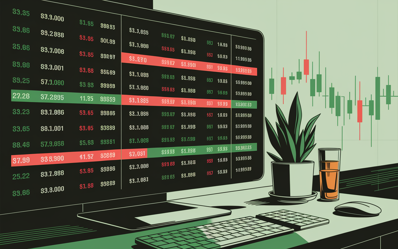 Tableau trading cours des crypto montants variations