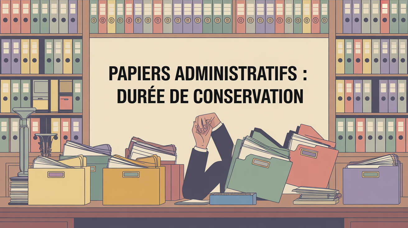bureau avec papiers et tableau récapitulatif combien de temps garder ses papiers pdf