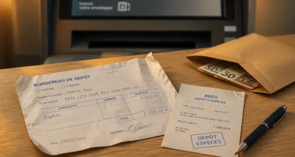 Dépôt d’espèces : depot d'espece combien de temps sur le compte, reçu bancaire et bordereau