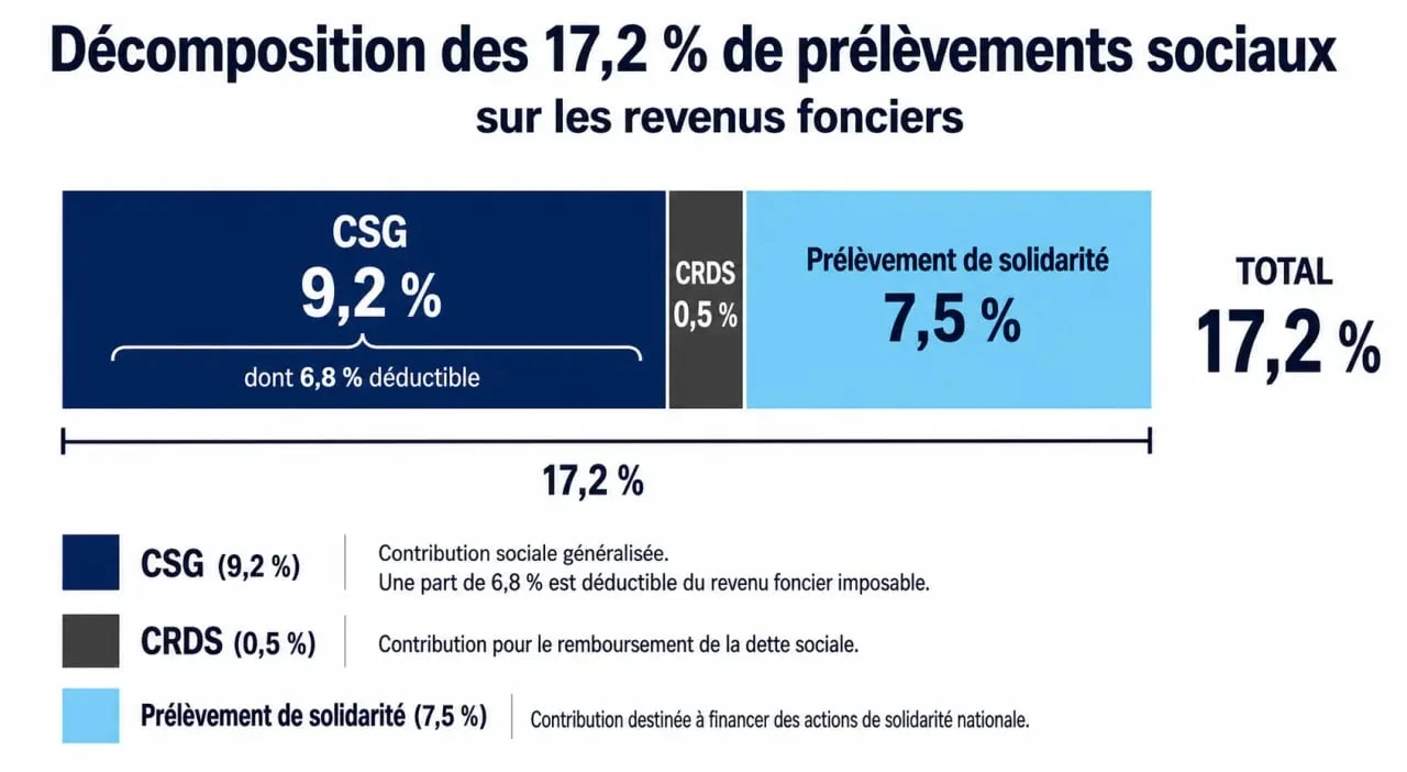 Décomposition des prélèvements sociaux et CSG sur les revenus fonciers