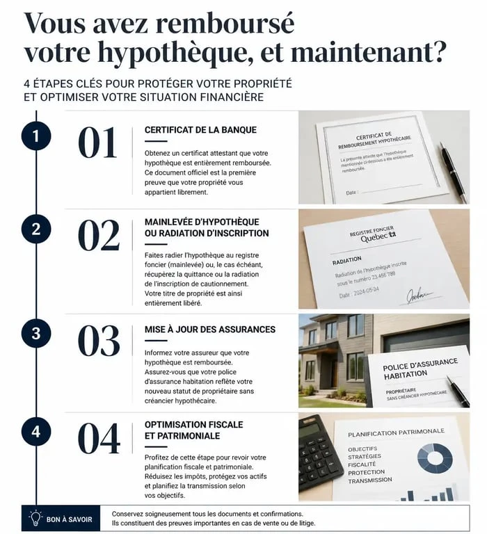 Infographie des étapes après avoir fini de payer son crédit immobilier