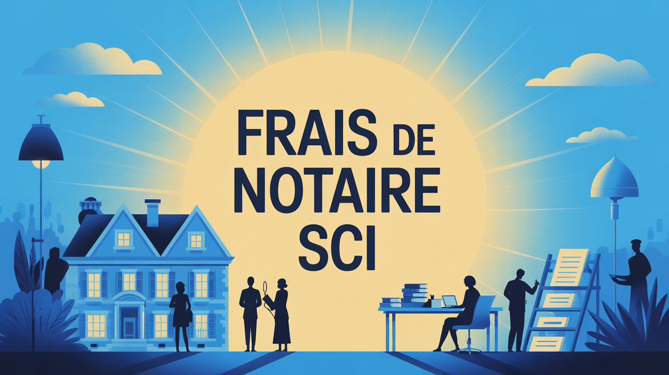 Frais de notaire pour une sci, illustration de maison et documents