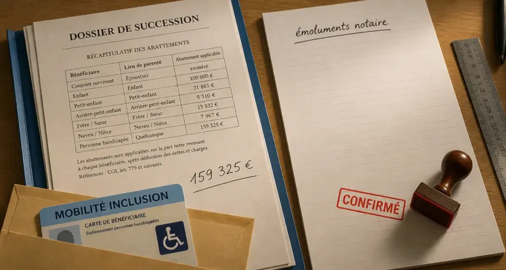 Frais de notaire succession personne handicapée : abattement 159 325 €