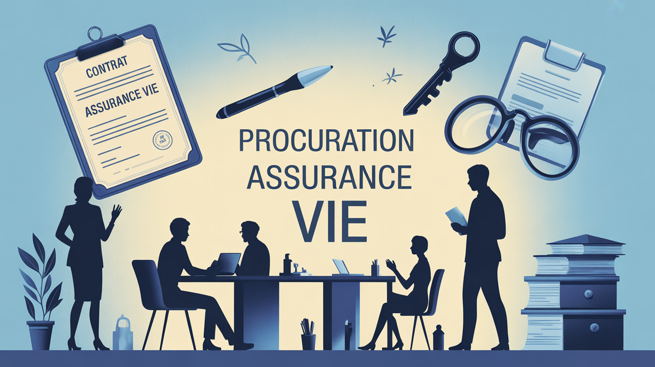 Scène procuration sur assurance vie silhouette contrat bureau