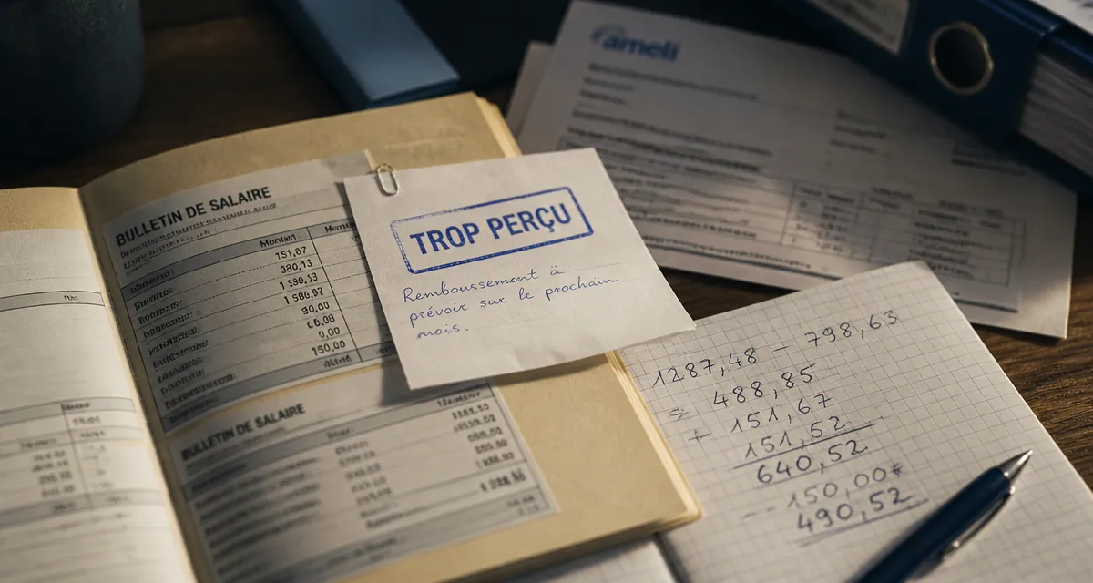 Trop perçu prévoyance maladie professionnelle, retenue sur salaire : bulletin et tampon