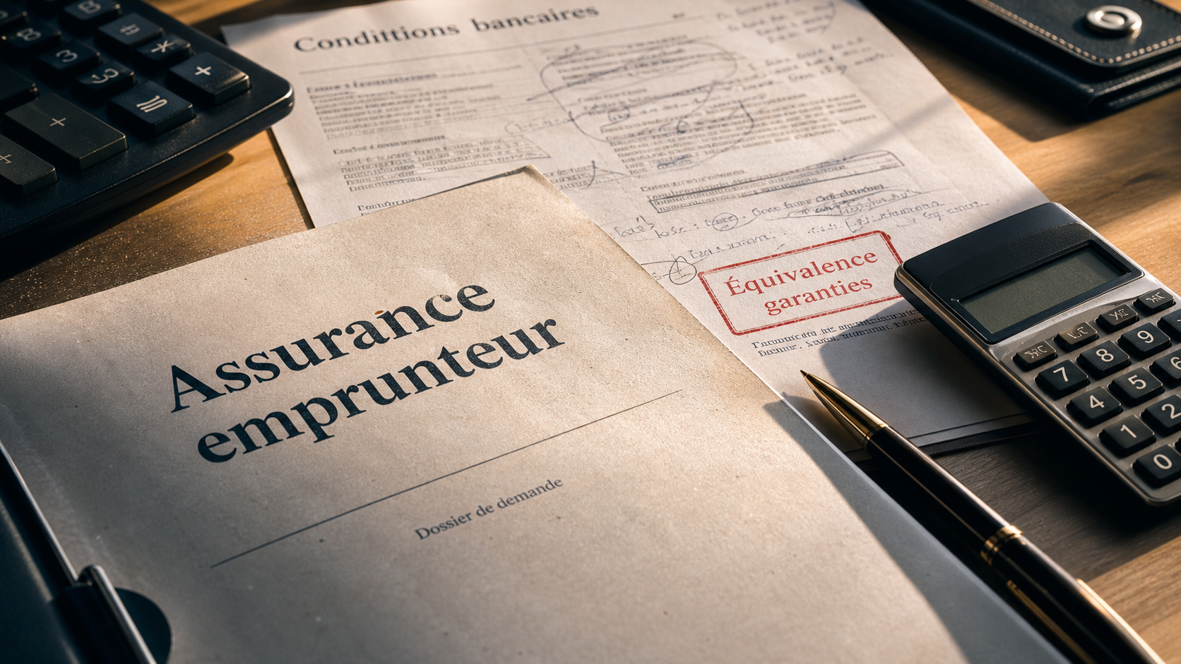 Assurance obligatoire pour un pret, dossier sur table et banque